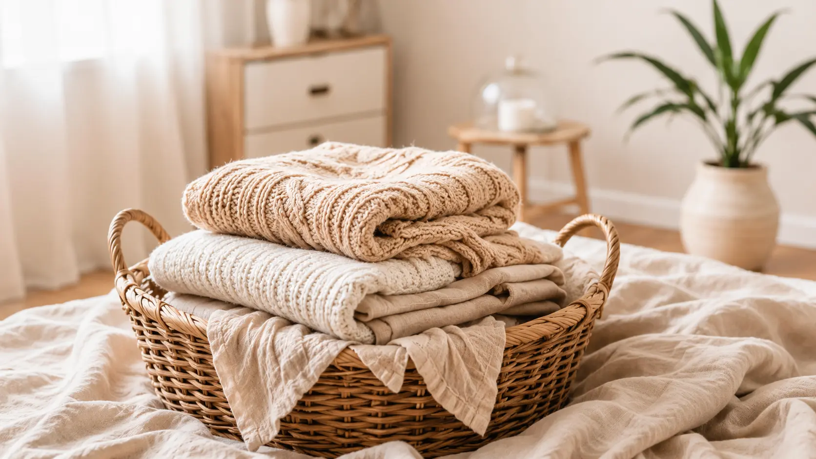 mums laundry tips. Basket of folded laundry
